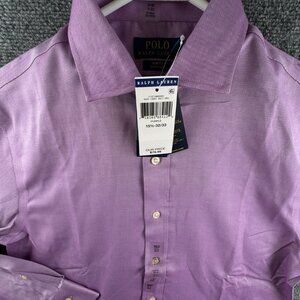 NWT Polo Ralph Lauren Button Up Shirt Men Purple Slim Fit Easy Care 15.5 32/33